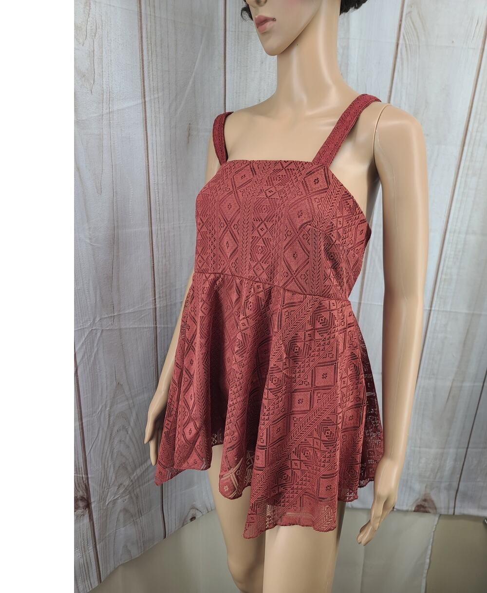 Torrid Babydoll Hanky Hem Tank Rust-Red Lace Knit Adjust Straps 1 (1X US 14-16)